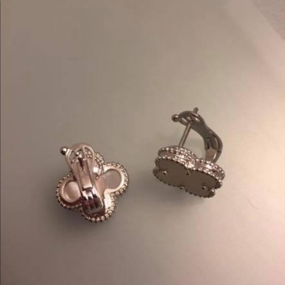 White mother of pearl white gold plated french back earrings - Picture 3 of 3